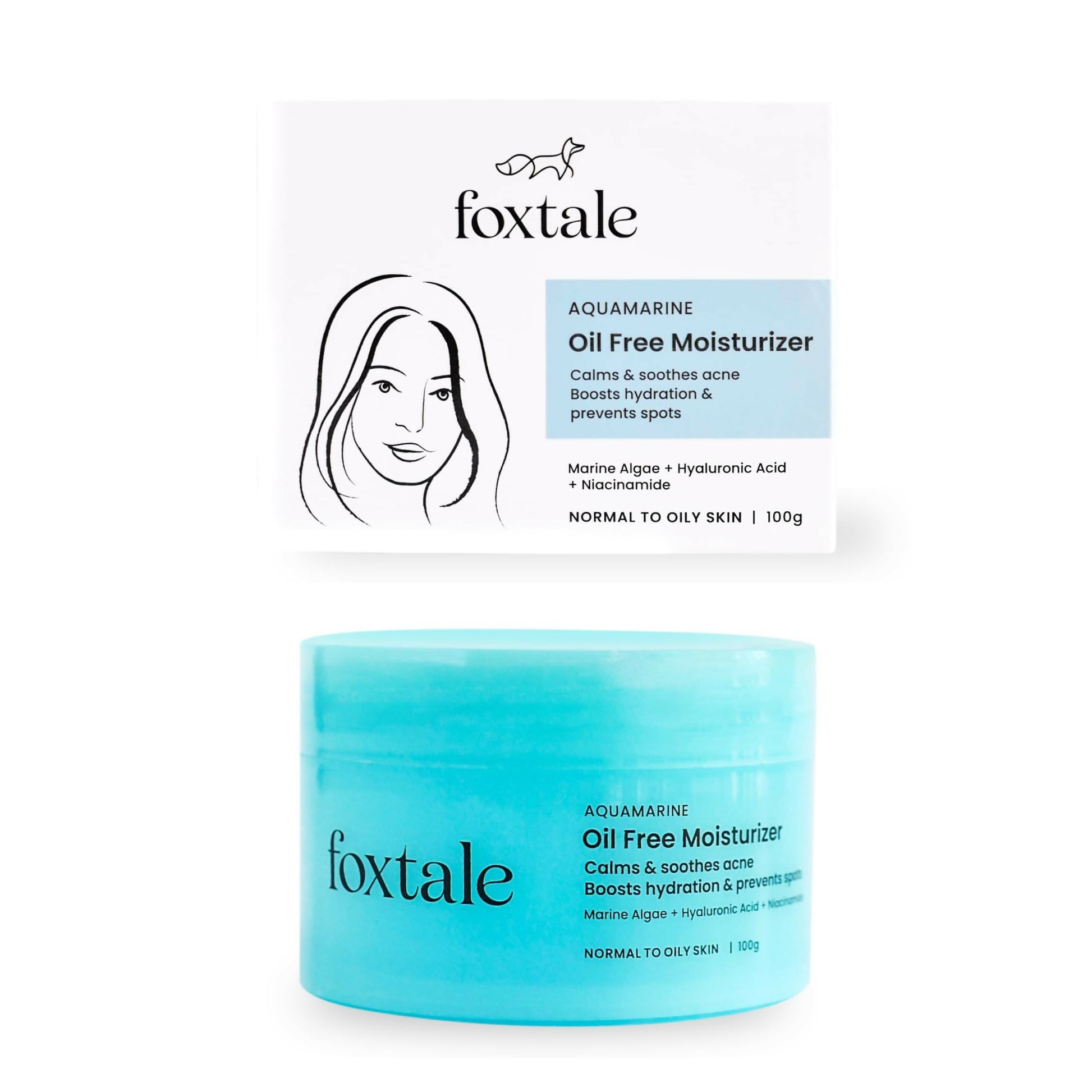 Foxtale Oil-Free Gel Moisturizer with Hyaluronic Acid & Niacinamide - Boosts Hydration, Brightens Skin, Soothes Acne