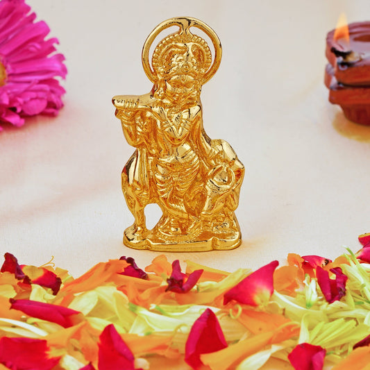 Buy Estele Gold-Polished God of love Sri Krishna Idol with Kamdhenu for Home/Car decor