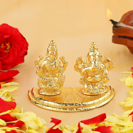 Buy Estele Gold-Polished Goddess Laxmi & Lord Ganapati Idol for Pooja & Car Decor