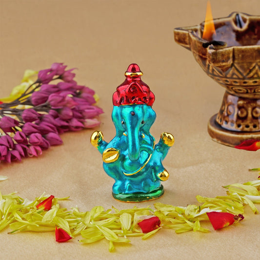 Buy Estele Gold-Polished God of beginnings Lord Ganesha Idol with multi-color Stone Type:Enamel for Gifts & HouseWarming/Home/Office Decors