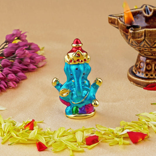 Buy Estele Gold-Polished Spiritual Lord Ganesha Idol with multi-color Stone Type:Enamel for Gifts & HouseWarming/Home/Office Decors
