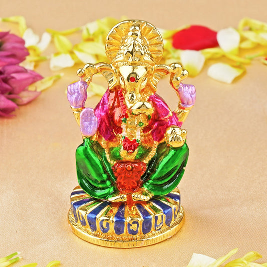 Buy Estele Gold-Polished Spiritual Lord Ganesha Idol with multi-color Stone Type:Enamel for Gifts & HouseWarming/Home/Office Decors