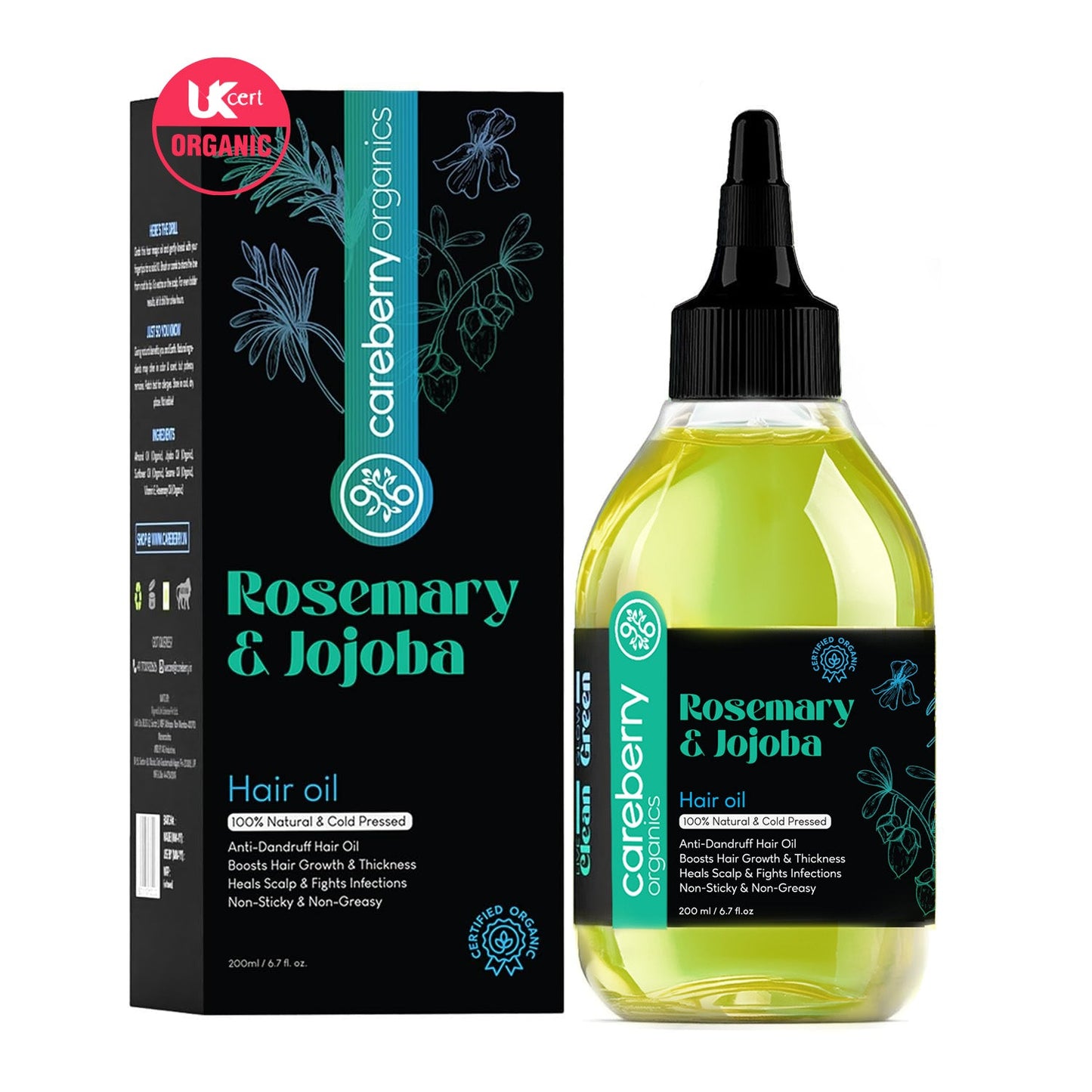 Careberry 100% Organic Rosemary & Jojoba Anti Dandruff Hair Oil