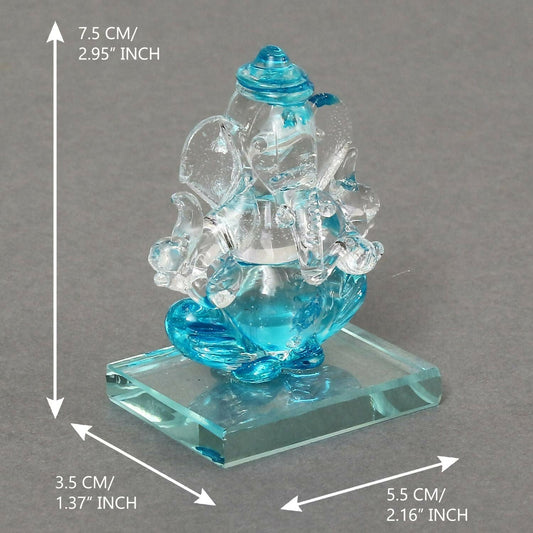 eCraftIndia SkyBlue and Transparent Double Sided Crystal Car Ganesha Showpiece