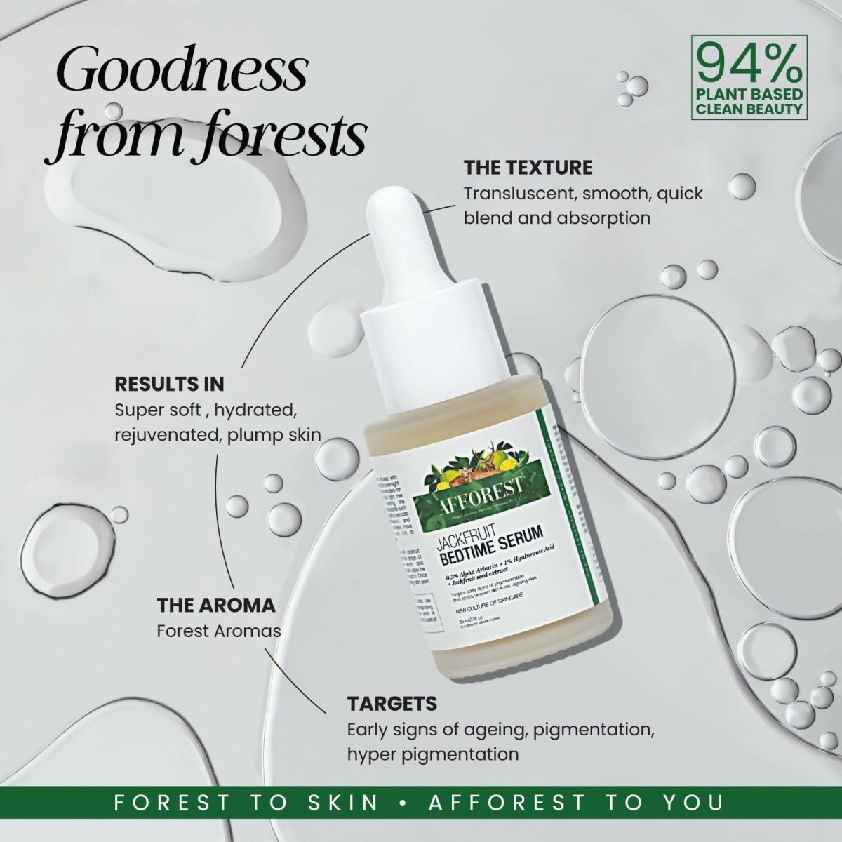 Afforest Jackfruit Bedtime Serum with 0.3% Alpha Arbutin, 1% Hyaluronic acid, Jackfruit seed extracts