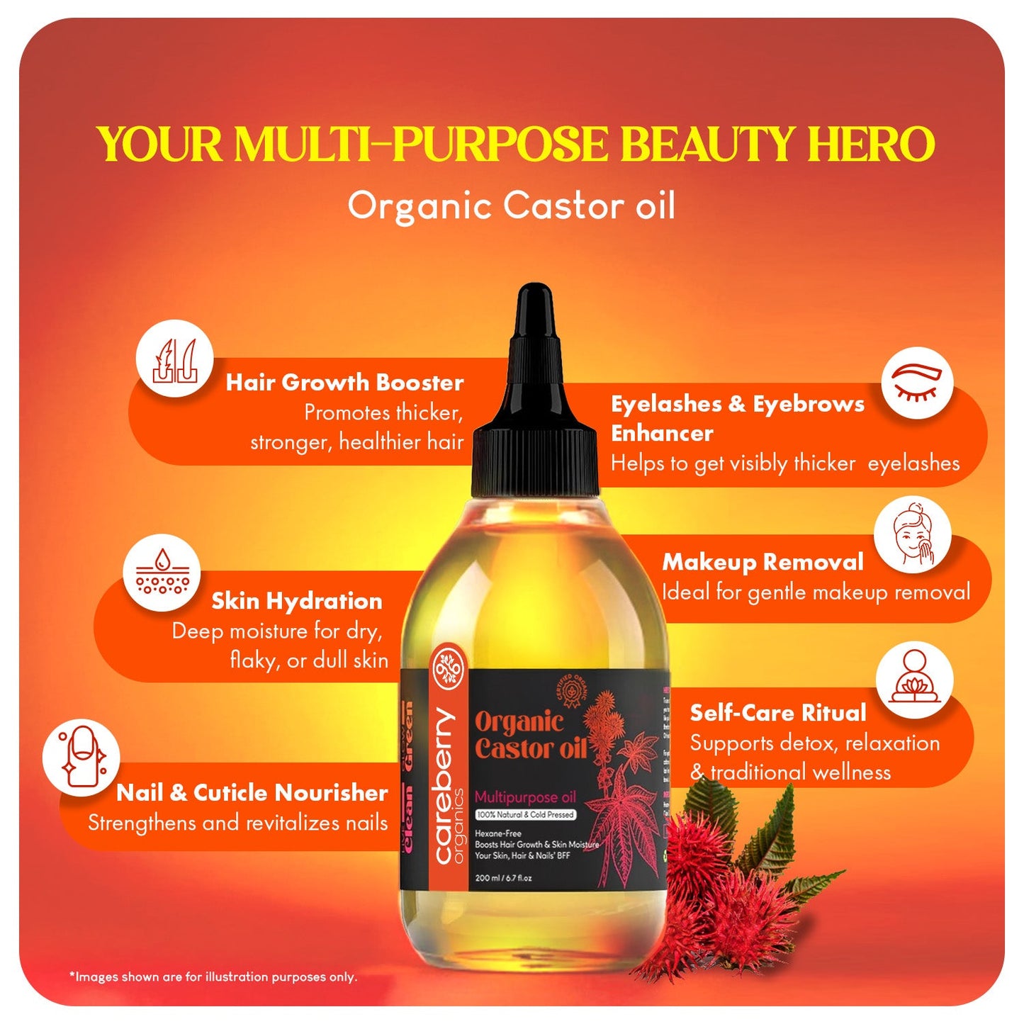Careberry Organic Cold Pressed Castor Oil (Arandi Oil)