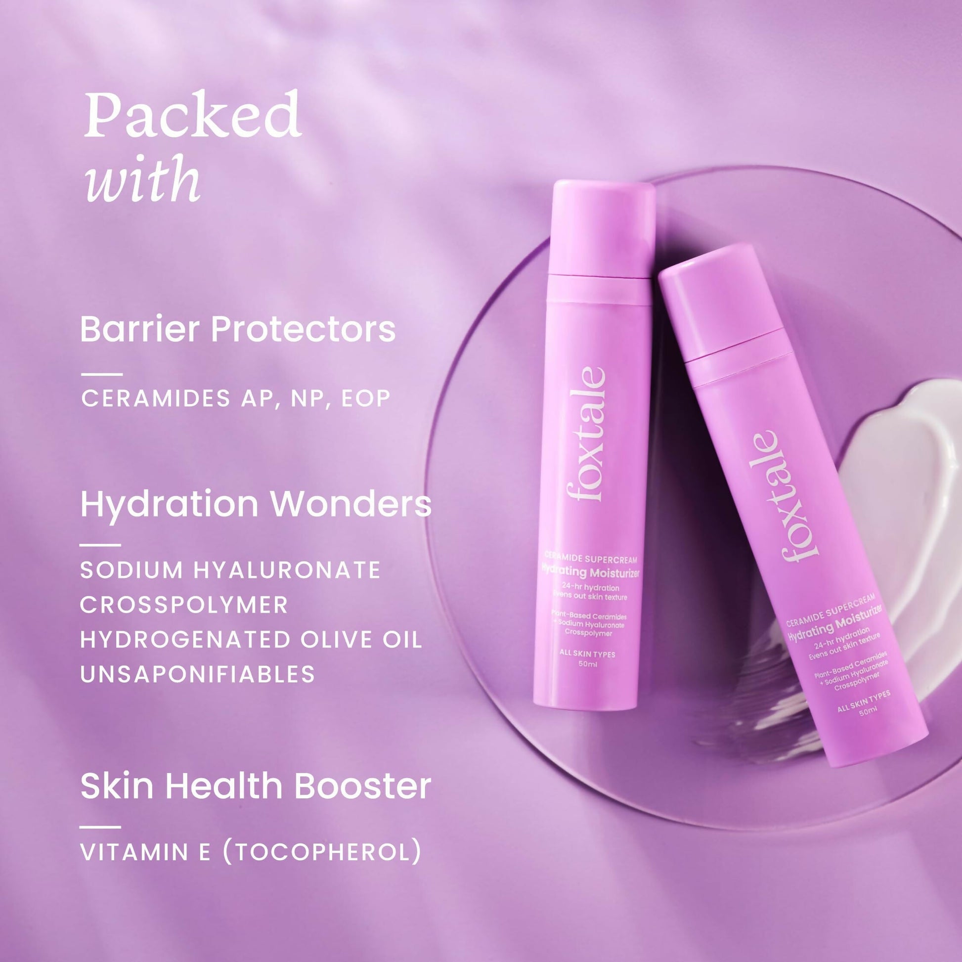Foxtale Hydrating Ceramide Moisturizer With Hyaluronic Acid - Repairs Skin Barrier and Texture