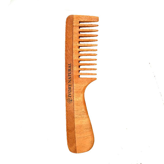 Ivory Natural Handle Kacchi Neem Comb For Gentle Detangling & Scalp Nourishment For Hair