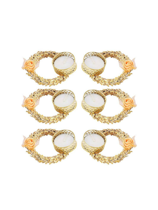 Tied Ribbons Set Of 6 Multicoloured Decoartive Artificial Flower Tealight Candle Holder