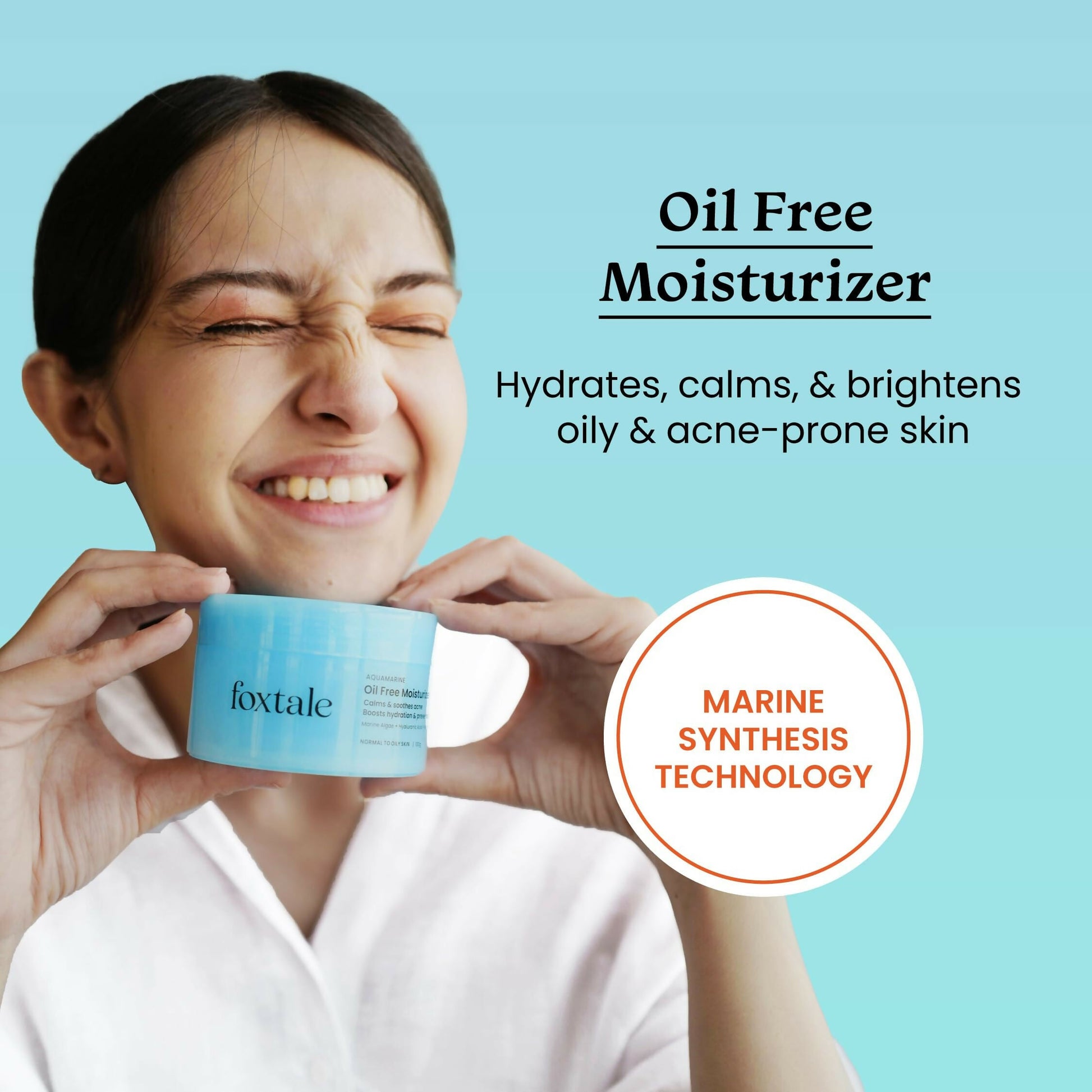 Foxtale Oil-Free Gel Moisturizer with Hyaluronic Acid & Niacinamide - Boosts Hydration, Brightens Skin, Soothes Acne