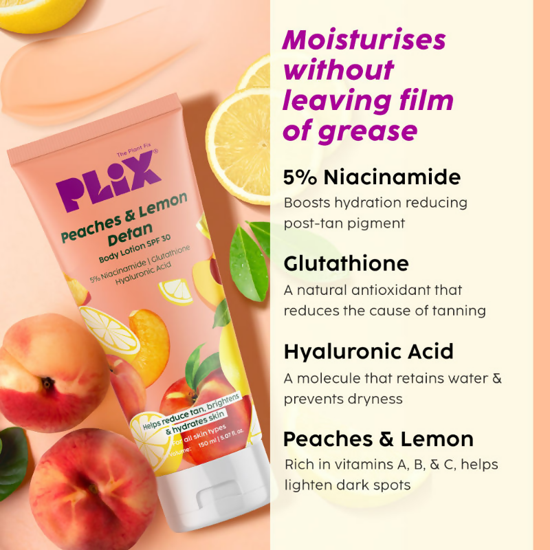 PLIX The Plant Fix Peaches & Lemon Detan Body Lotion with SPF 30