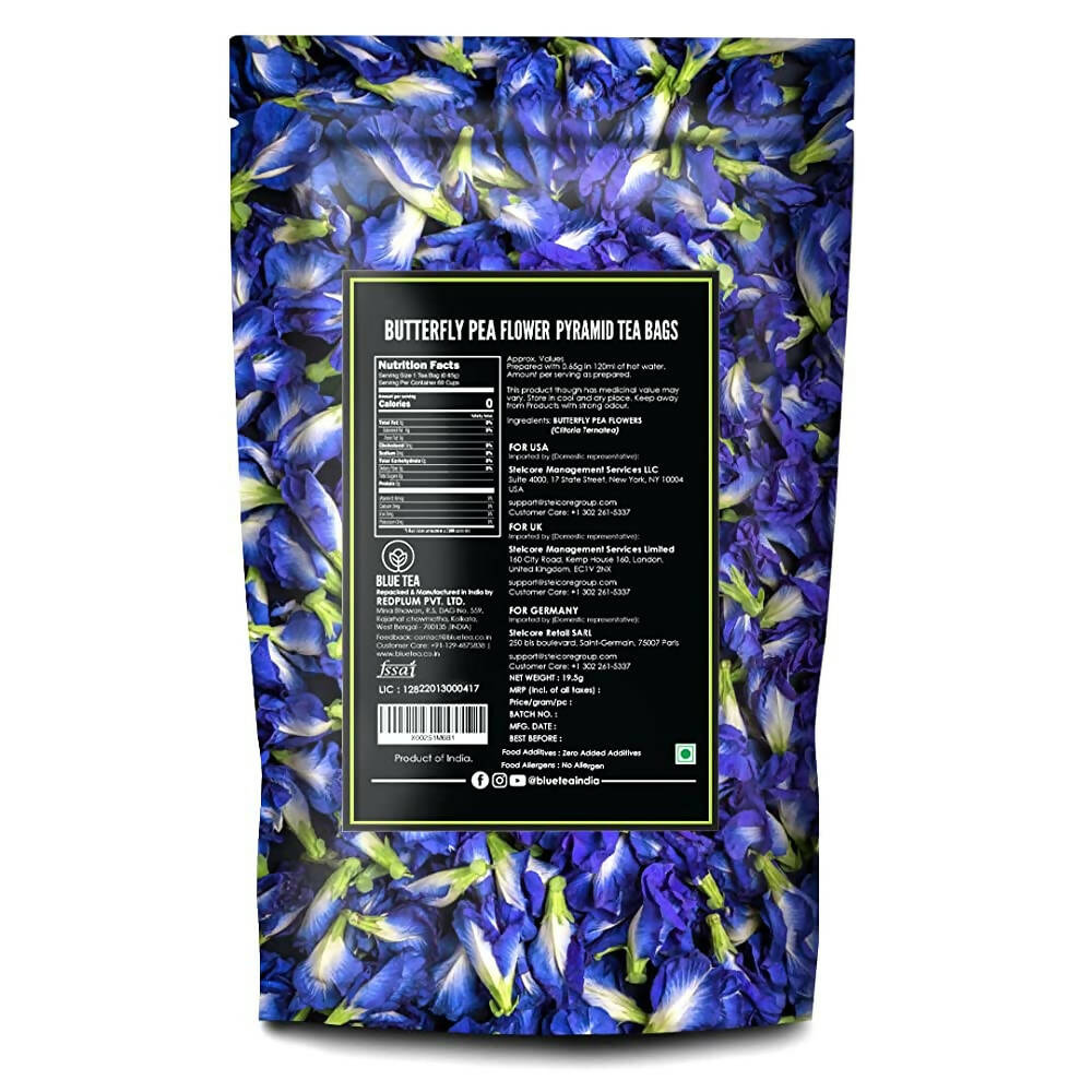 Blue Tea Butterfly Pea Herbal Tea Bags | Anti-Oxidant Rich Herbal Flower Based Caffeine Free - No Preservatives | Detox Tea Natural Premium Herbal Tea
