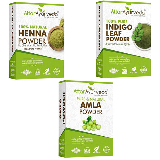 Buy Attar Ayurveda Henna Leaves Powder, Indigo Leaves Powder and Amla Powder Combo from DrMediCart, Ship from India to USA