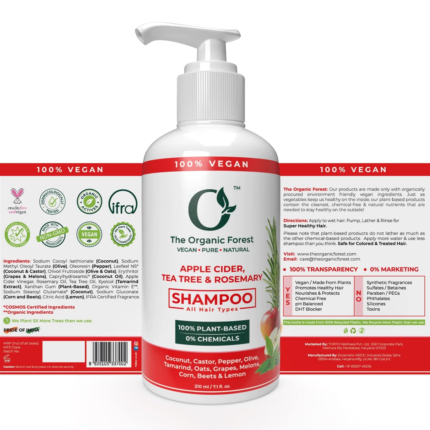 The Organic Forest Apple Cider Vinegar, Tea Tree & Rosemary Shampoo