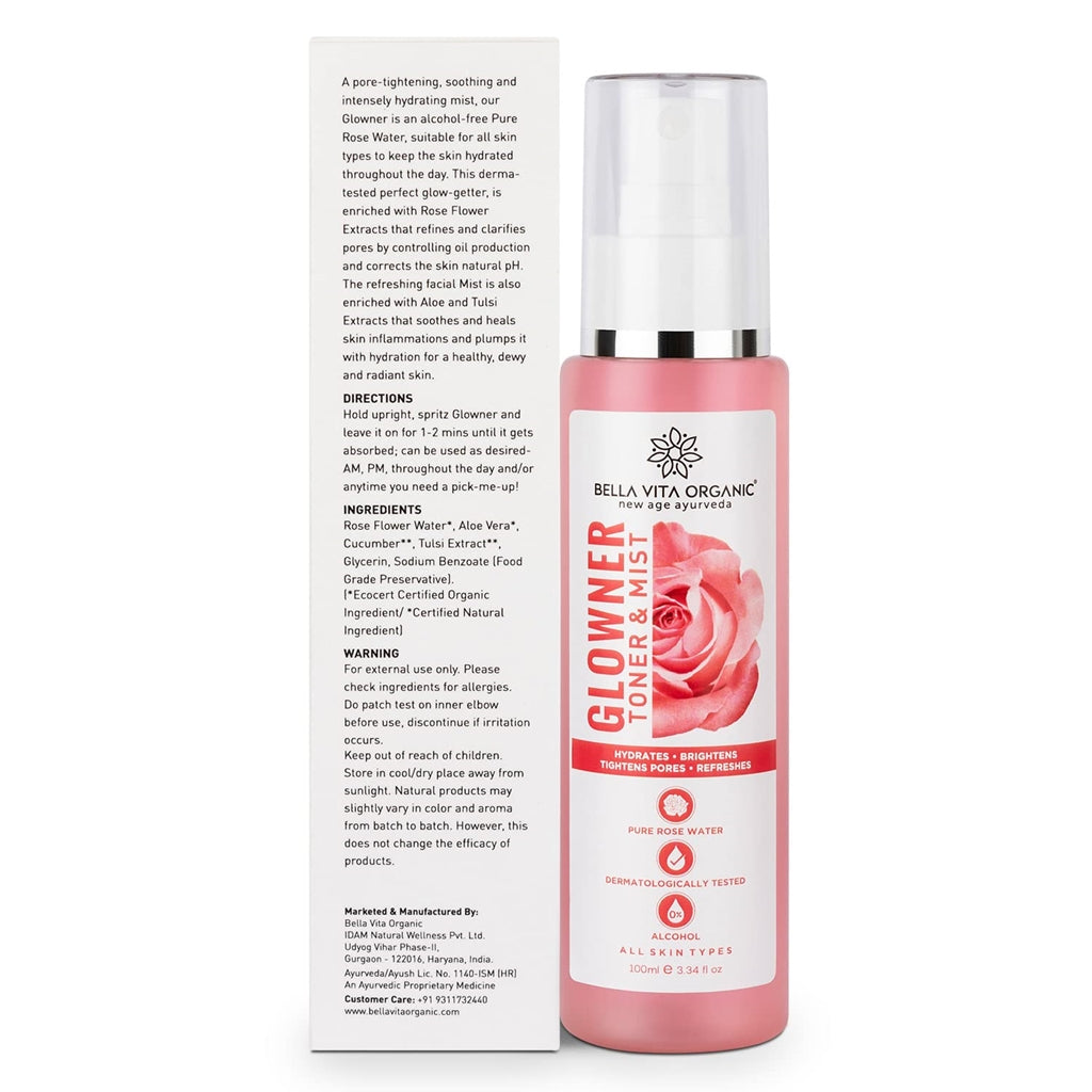 Bella Vita Organic New Age Ayurveda Glowner Rose Water Face Toner & Mist - DrMediCart