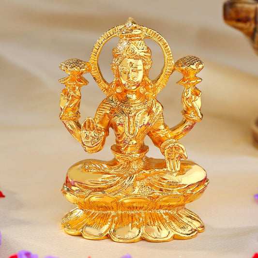 Buy Estele Gold-Polished Goddess of Wealth Maha Laxmi Devi Idol/Deity| Showpiece for Pooja Mandir/Car decor