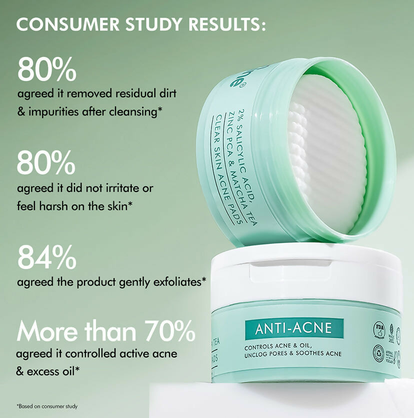 mCaffeine 2% Salicylic Acid Serum Clear Skin Acne Pads - Acne & Oil Control with Matcha Tea