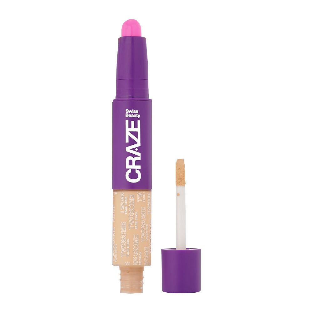 Swiss Beauty Craze Twosome Face Stick 2-In-1 Beauty Wand Concealer and Blush - 2 Light - Rose