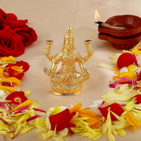 Buy Estele Gold-Polished goddess of wealth Laxmi Devi on lotus Idol for Home/Car decor