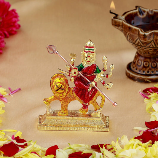 Buy Estele Gold-Polished Sherawali Durga Ma Idol with multi-color Stone Type:Enamel for Pooja & Car decor