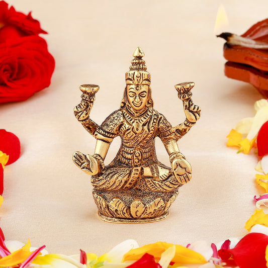 Buy Estele Gold-Polished goddess of wealth Laxmi Devi on lotus Idol for Pooja/Car decor