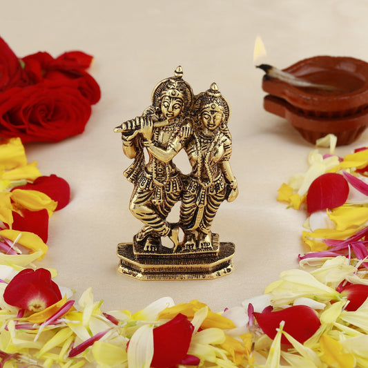 Buy Estele Gold-Polished Devotional Shree Radha Krishna Idol for Home/Car Decor