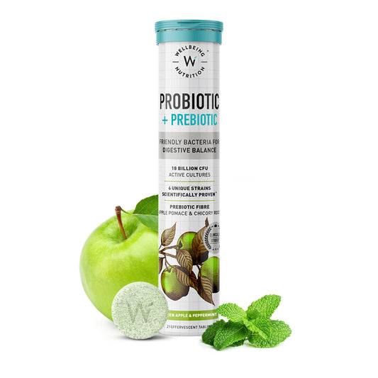 Wellbeing Nutrition Probiotic + Prebiotic Effervescent Tablets-Green Apple & Mint Flavor
