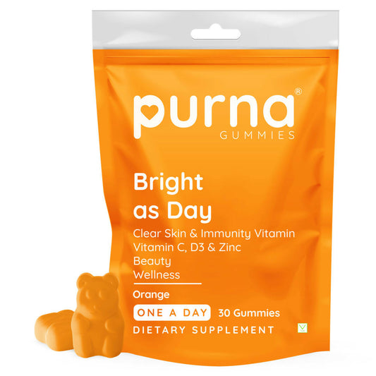 Purna Gummies Vitamin C Orange Gummies with Vitamin D3, and Zinc for Immunity & Clear Skin