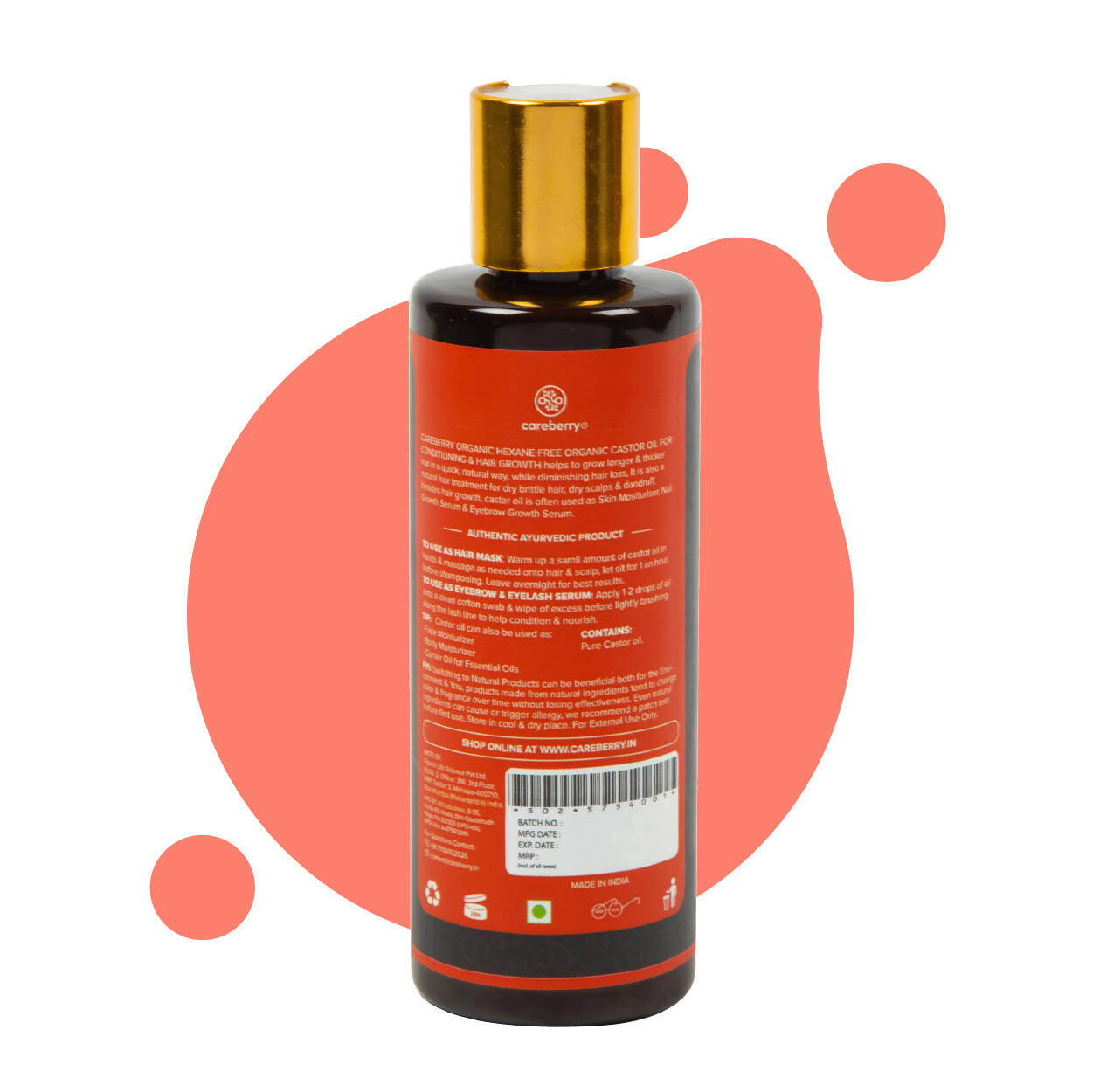 Careberry Organic Hexane-Free Organic Castor Oil For Hair, Face & Body - DrMediCart