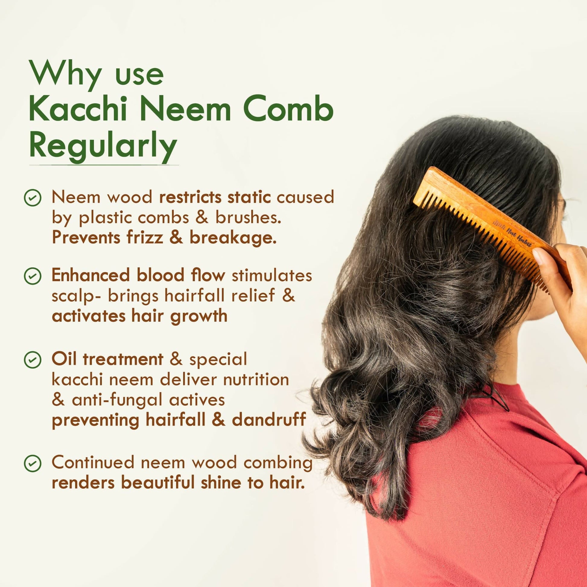 Nat Habit Kacchi Neem Wooden Comb - Soaked In 13 Herbs, Neem & Sesame Oil For Multi-Actions