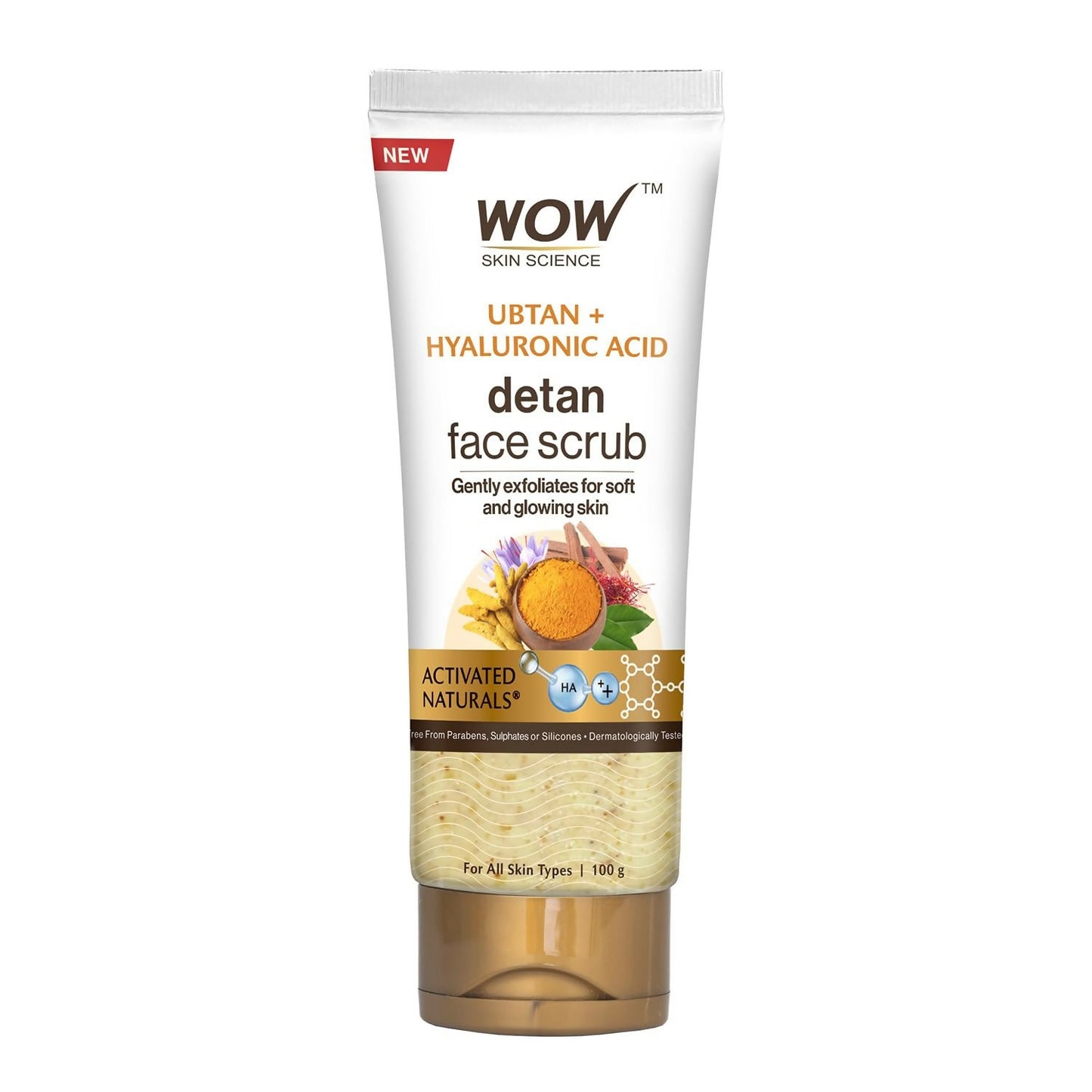 WOW Skin Science Ubtan + Hyaluronic Acid Detan Face Scrub For Gently Exfoliates, Removes Impurities, Hydrates Skin