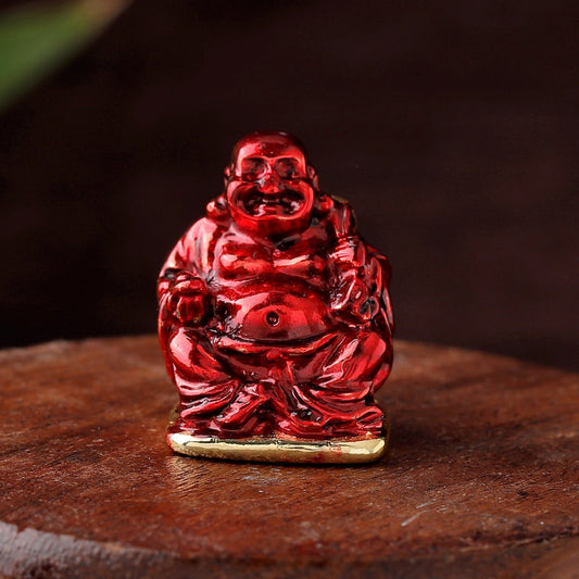 Buy Estele Gold-Polished Laughing Buddha with Red Stone Type:Enamel Idol for Perfect Home and Office/Car Decors