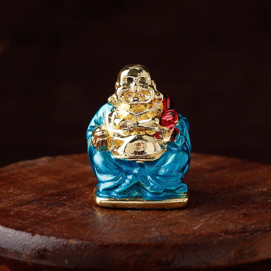 Buy Estele Gold-Polished Laughing Buddha with Aqua Stone Type:Enamel Idol for Perfect Home and Office/Car Decors