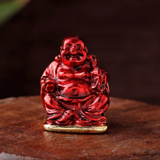 Buy Estele Gold-Polished Laughing Buddha with Maroon Stone Type:Enamel Idol for Perfect Home and Office/Car Decors