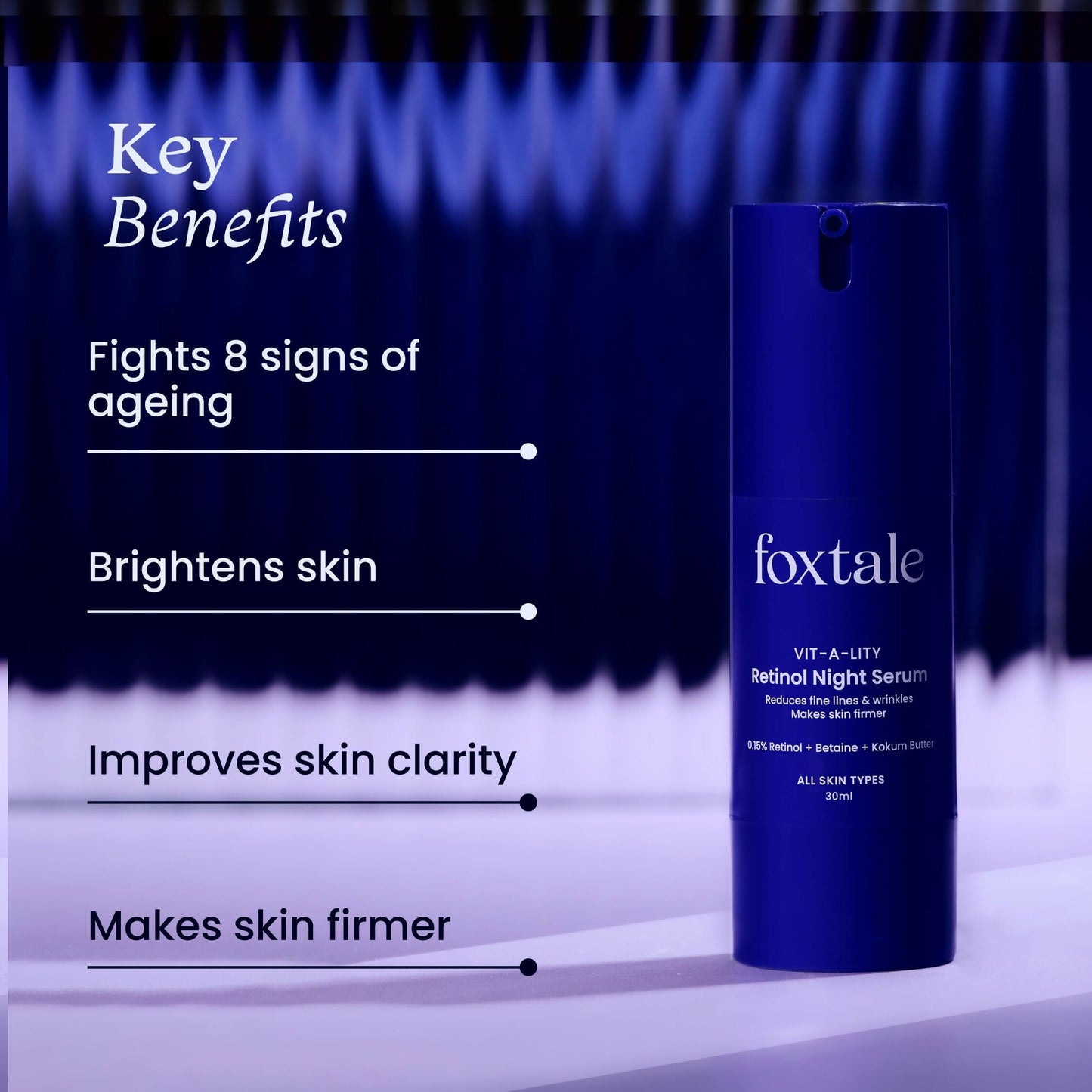 Foxtale 0.15% Beginner Friendly Retinol Night Serum, Anti-Aging, Reduces Fine Lines and Wrinkles, For Younger-looking Skin