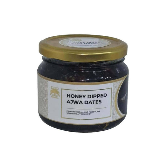 Buy Ajfan Almond and Pistachio Stuffed Ajwa Dates Dipped in Saffron Honey from DrMediCart