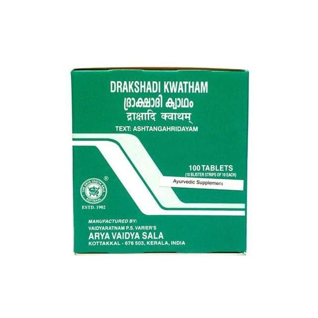 Buy Kottakkal Arya Vaidyasala Drakshadi Kwatham Tablets - Ayurvedic calmness & Liver Support from DrMediCart, Ship from India to USA