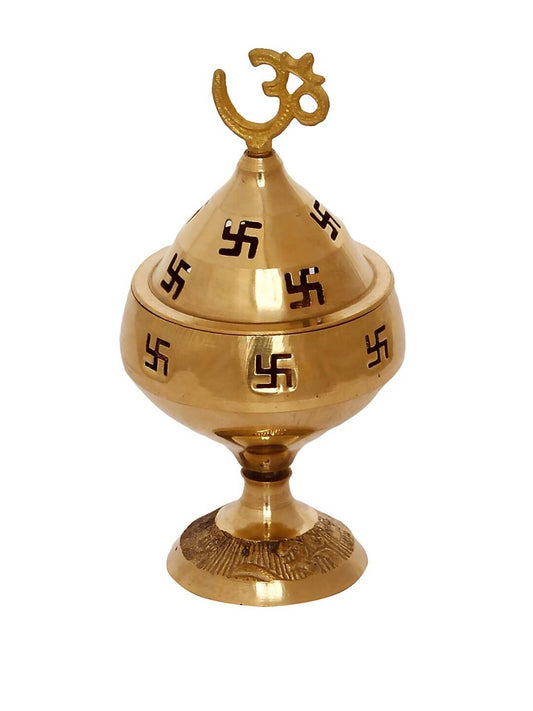 eCraftIndia Gold-Toned Om and Swastik Brass Diya