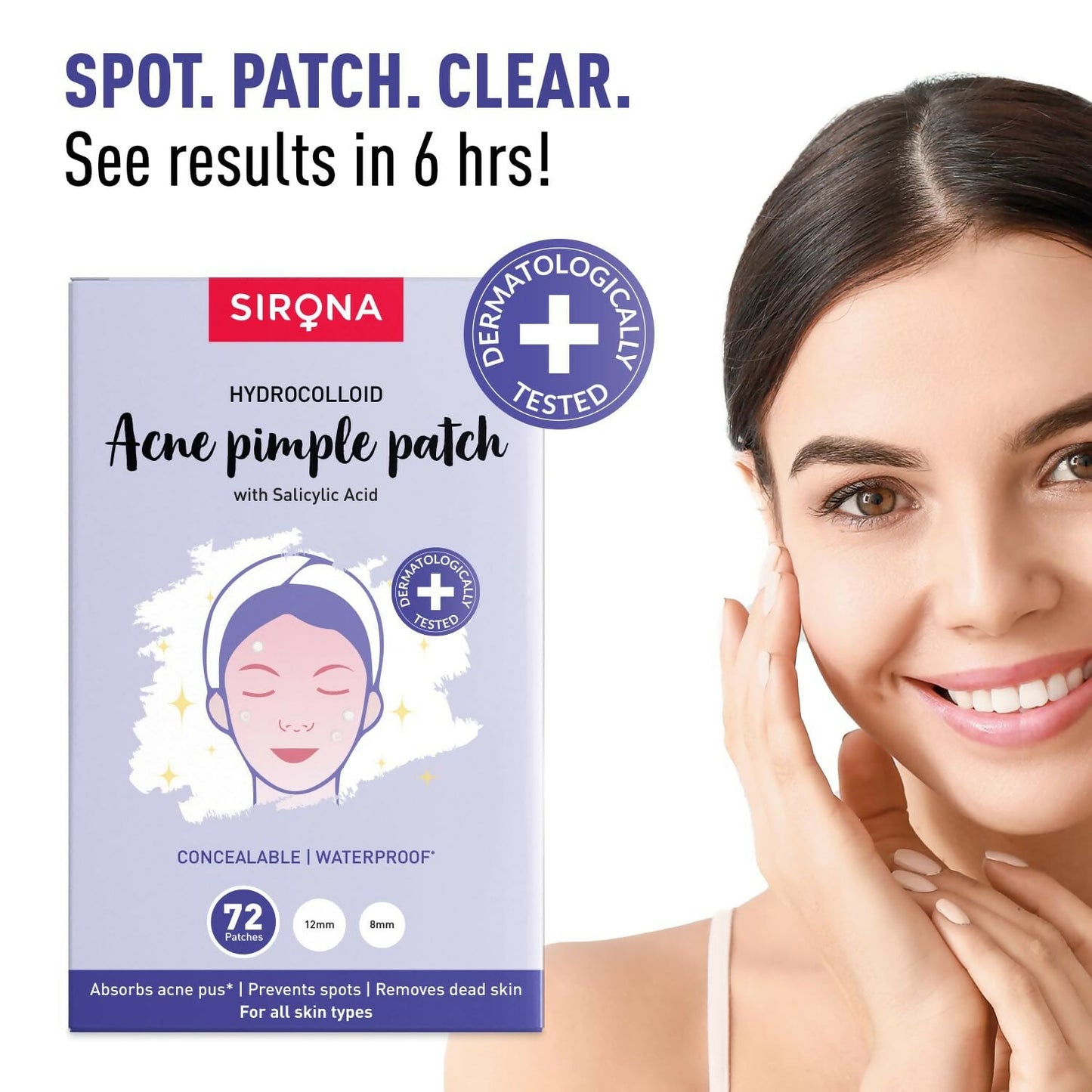 Sirona Anti Acne Pimple Patches For Face with 0.5% Salicylic Acid Invisible Facial Stickers Cover