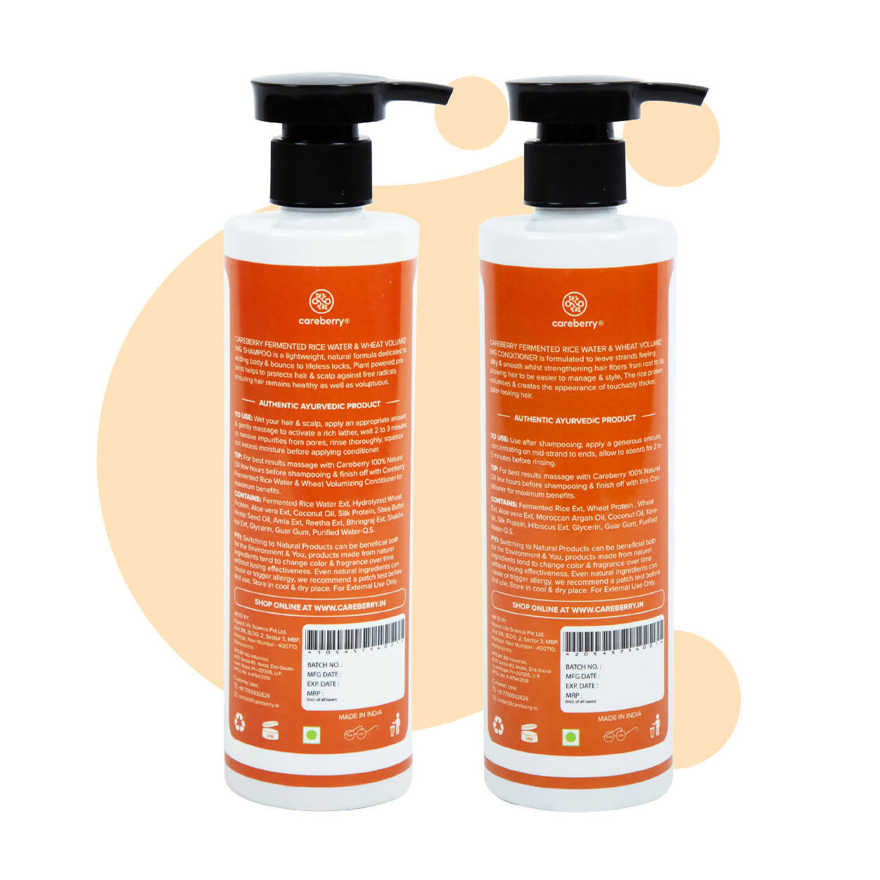 Careberry Fermented Rice Water & Wheat Volumizing Shampoo + Conditioner For Thin & Brittle Hair - DrMediCart