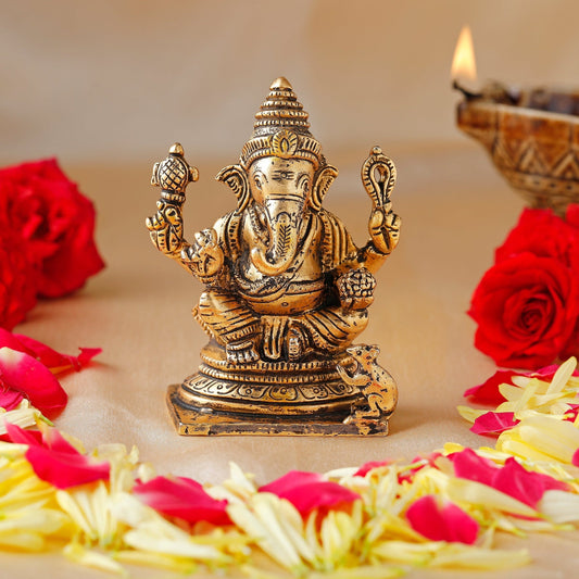 Buy Estele Gold-Polished Spiritual Lord Ganesh Idol for Gifts & HouseWarming/Home/Office Decors
