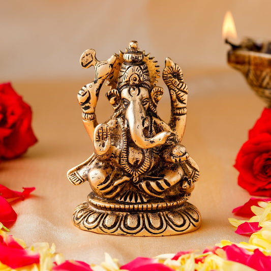 Buy Estele Gold-Polished Spiritual Sharp Lord Ganesha Idol for Gifts & HouseWarming/Home/Office Decors