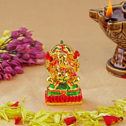 Buy Estele Gold-Polished Spiritual Lord Divine Ganesha Idol with multi-color Stone Type:Enamel for Gifts & HouseWarming/Home/Office Decors