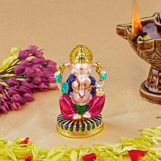 Buy Estele Gold-Polished Spiritual Lord Ganesh Idol with Multicolor Enamel for Gifts & House Warming/Home/Office Decors.