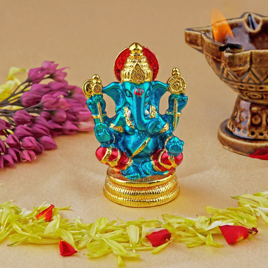 Buy Estele Gold-Polished God of beginnings Lord Ganesha Idol with multi-color Stone Type:Enamel for Gifts & HouseWarming/Home/Office Decors