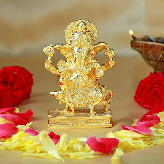 Buy Estele Gold-Polished Spiritual Lord Ganesh Idol/Deity|Showpiece for Pooja Mandir/Car décor
