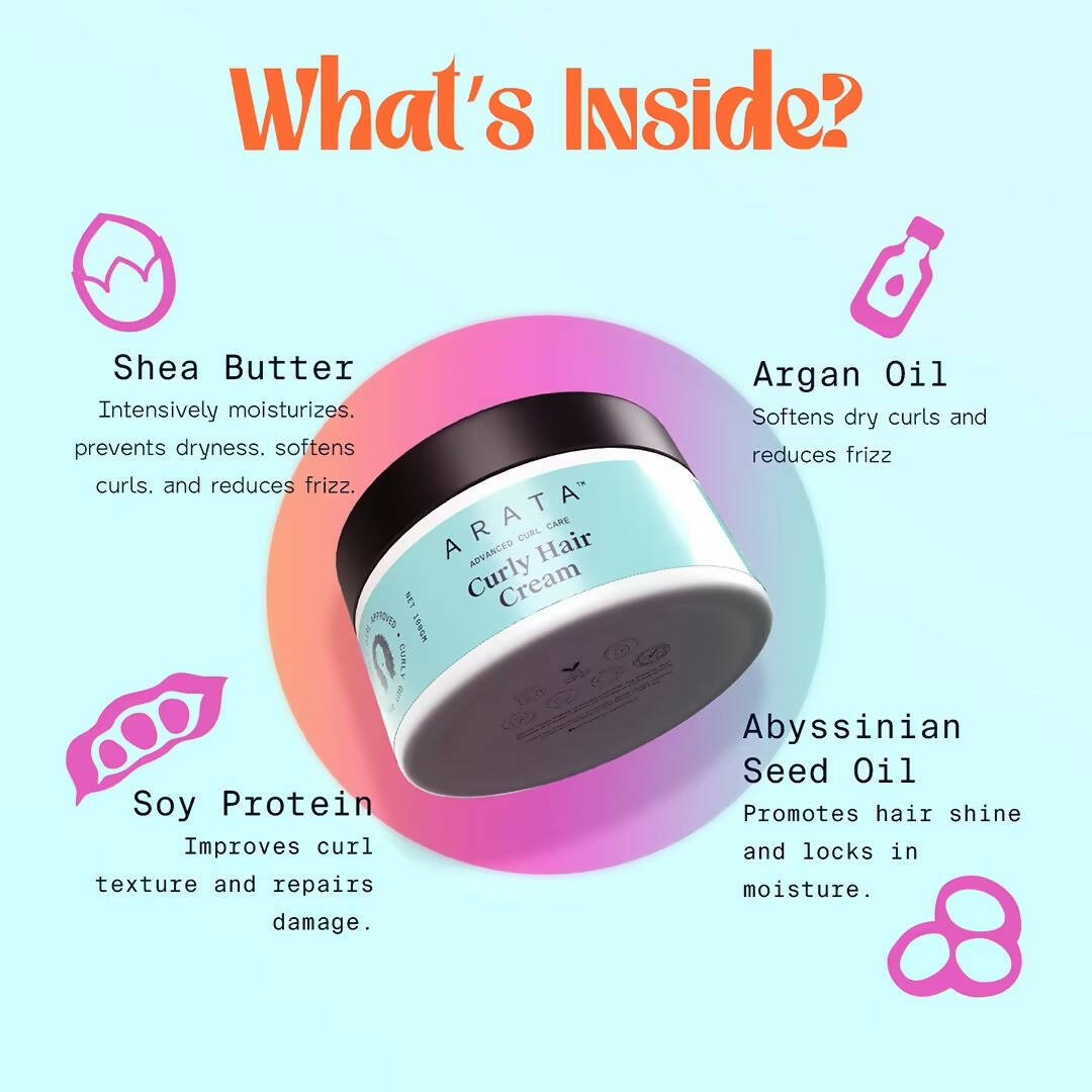 Arata Curly Hair Cream For Curl Definition With Abyssinian Seed Oil & Shea Butter