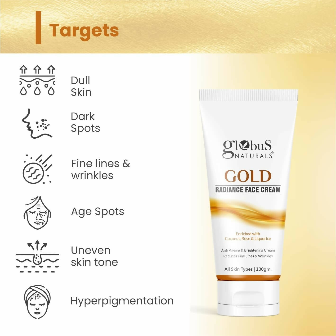 Globus Naturals Gold Radiance Anti Ageing & Brightening Face Cream