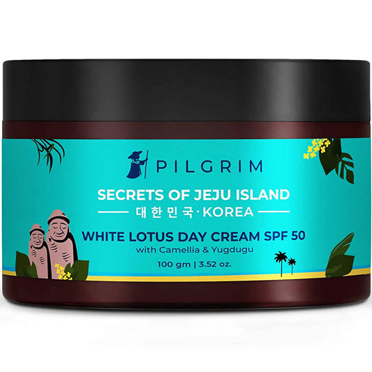 Buy Pilgrim White Lotus Day Cream SPF 50 with Camellia & Yugdugu from DrMediCart, Ship from India to USA