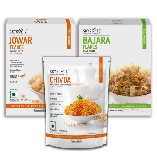 Skyroots Jowar Flakes + Bajara Flakes + Jowar Flakes Chivda Combo Pack